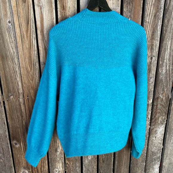 Calligraphie Sweater XL New Teal Bling Chains Western Soft Mock Neck Comfy - Picture 4 of 5